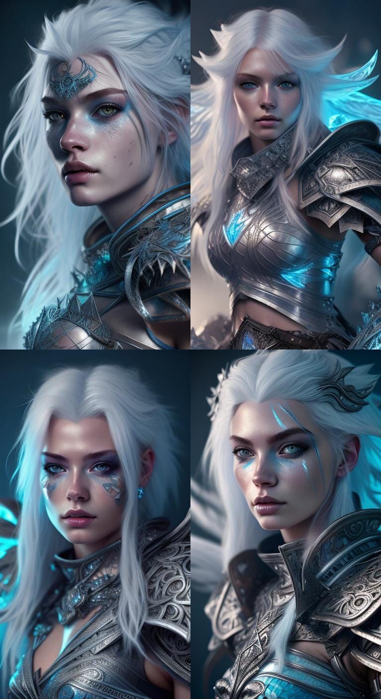 Ice Armored Female Warrior in Dark Fantasy Style