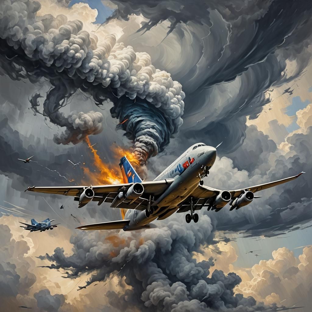 Oil Painting of an Airplane Tornado