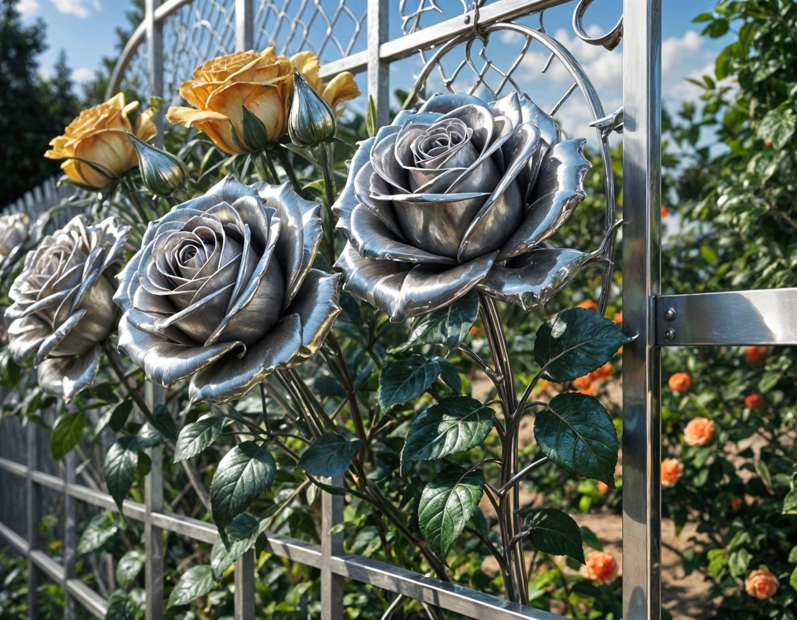 Surreal Chrome Roses in Luminous Metallic Bloom