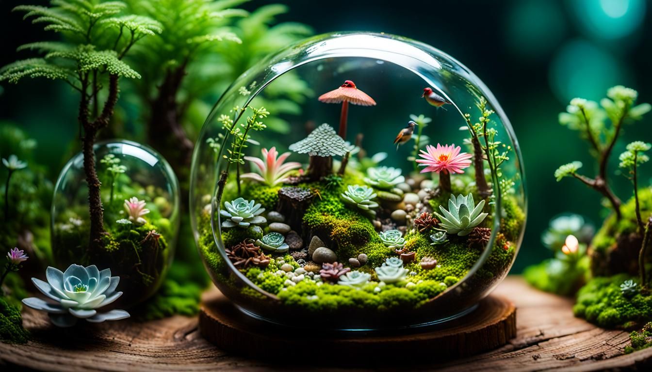 Miniature Forest in Glass Terrarium: Macro Photography