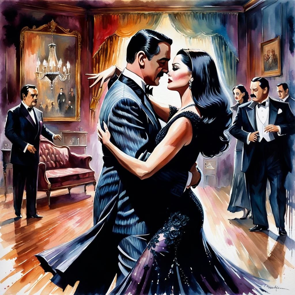 Addams Family Tango Scene in Film Noir Style