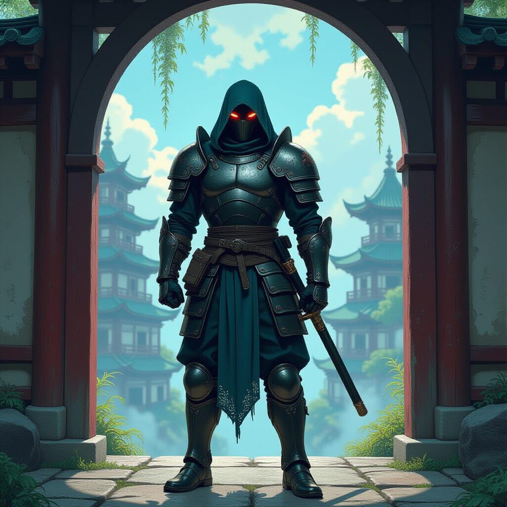 Mysterious Warrior at the Gate of Mystical Realms