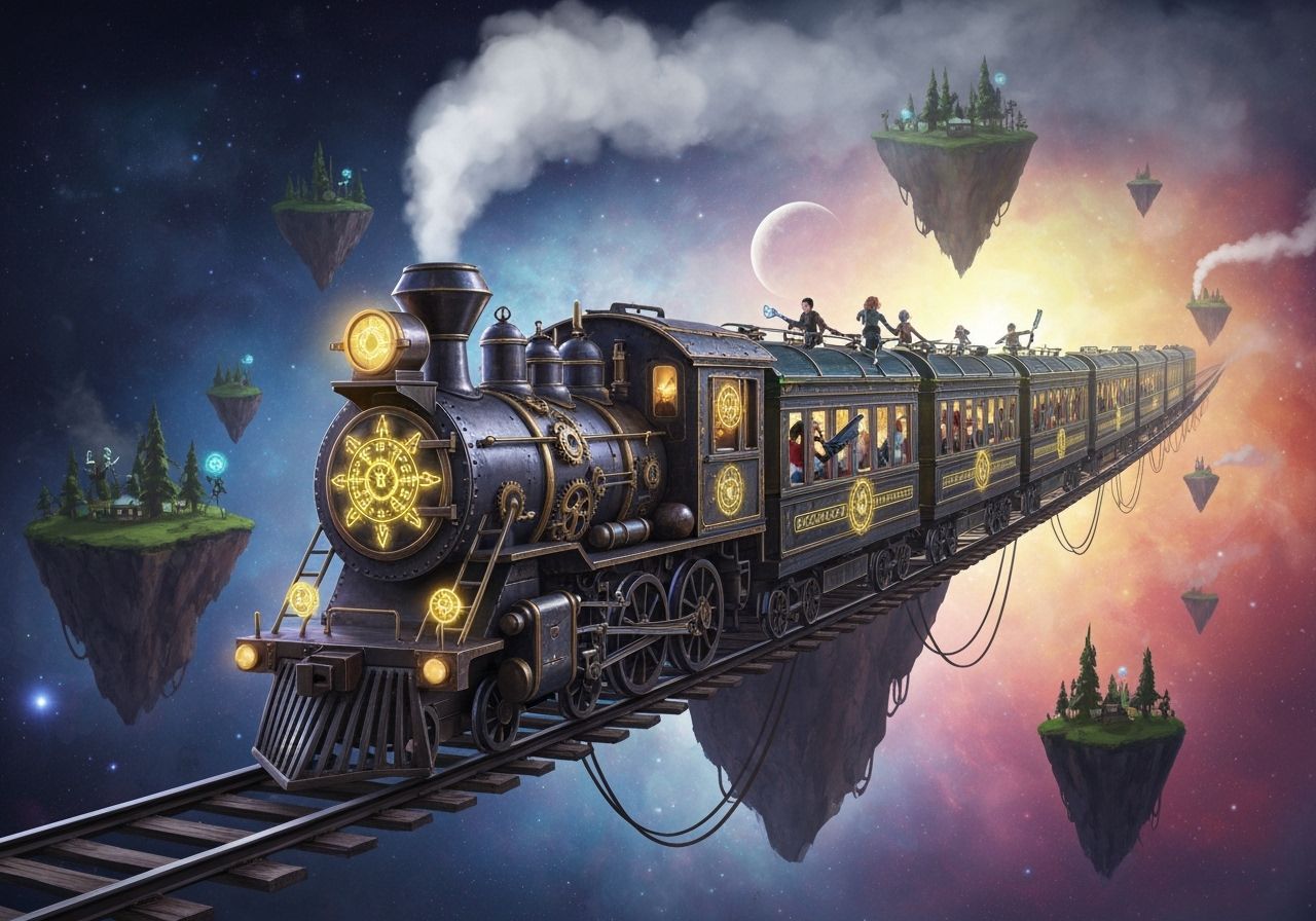 Steampunk Train Journey Through Nebula Islands
