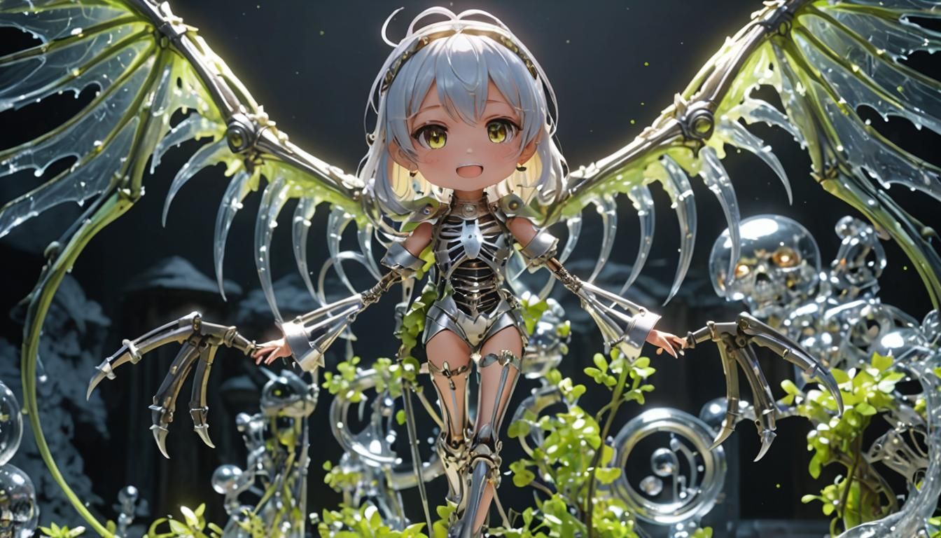 Dragon Girl Chimera with Metal Skeleton in Anime Style