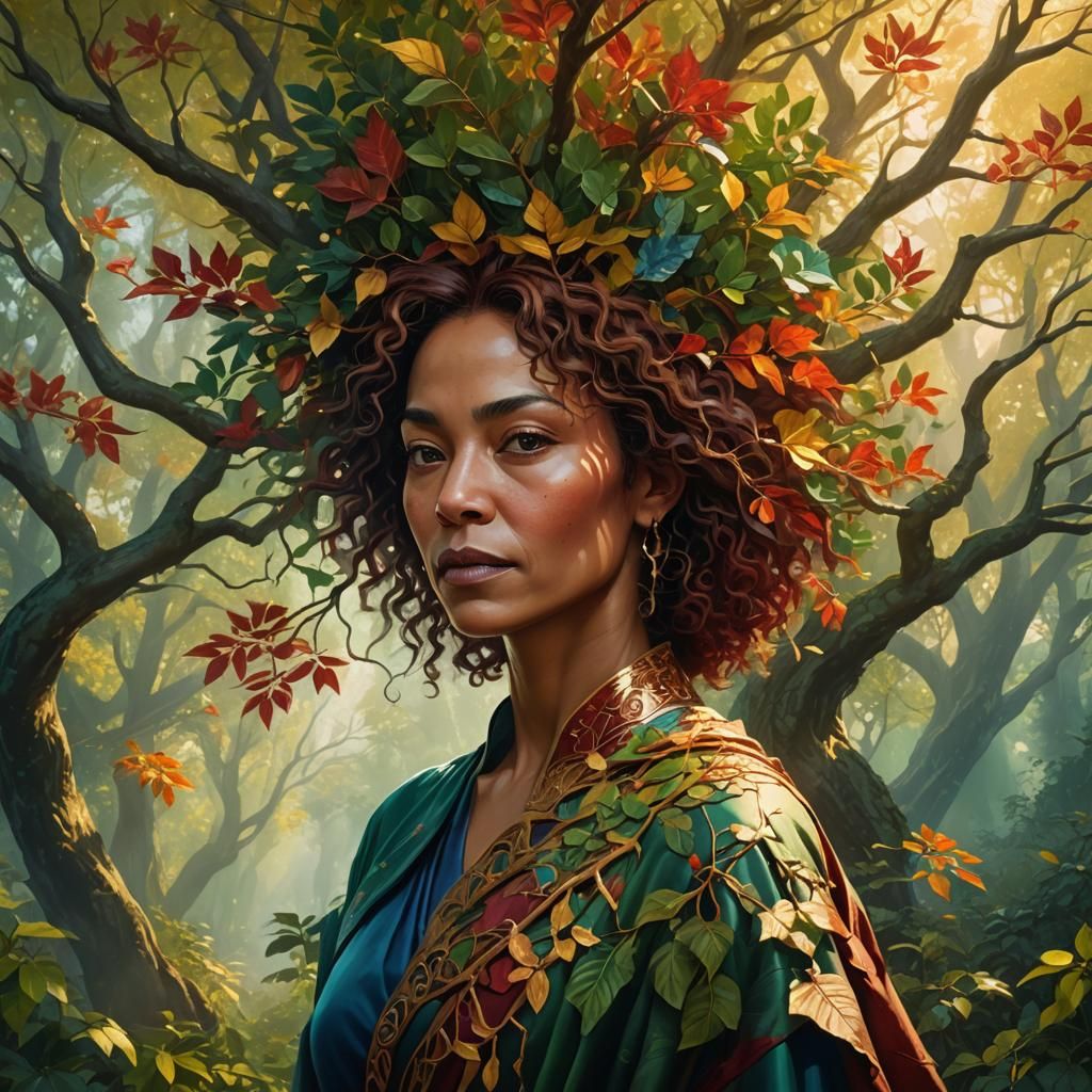 Surreal Tree Woman Portrait in Golden Light