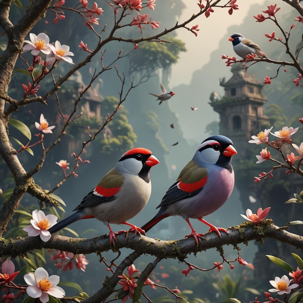 Beautiful Java Sparrow in Detailed Matte Painting