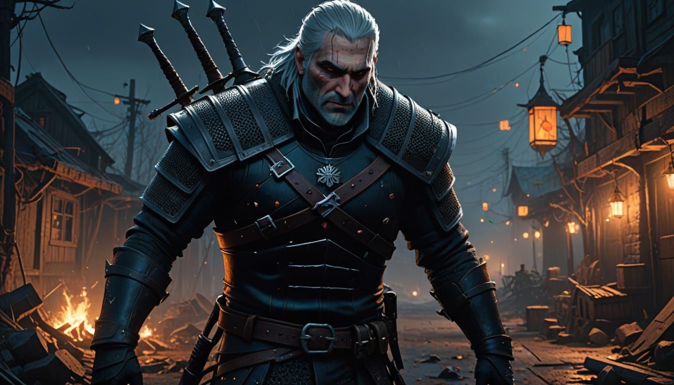 Geralt of Rivia in Hyper-Realistic Cyberpunk Poster Art