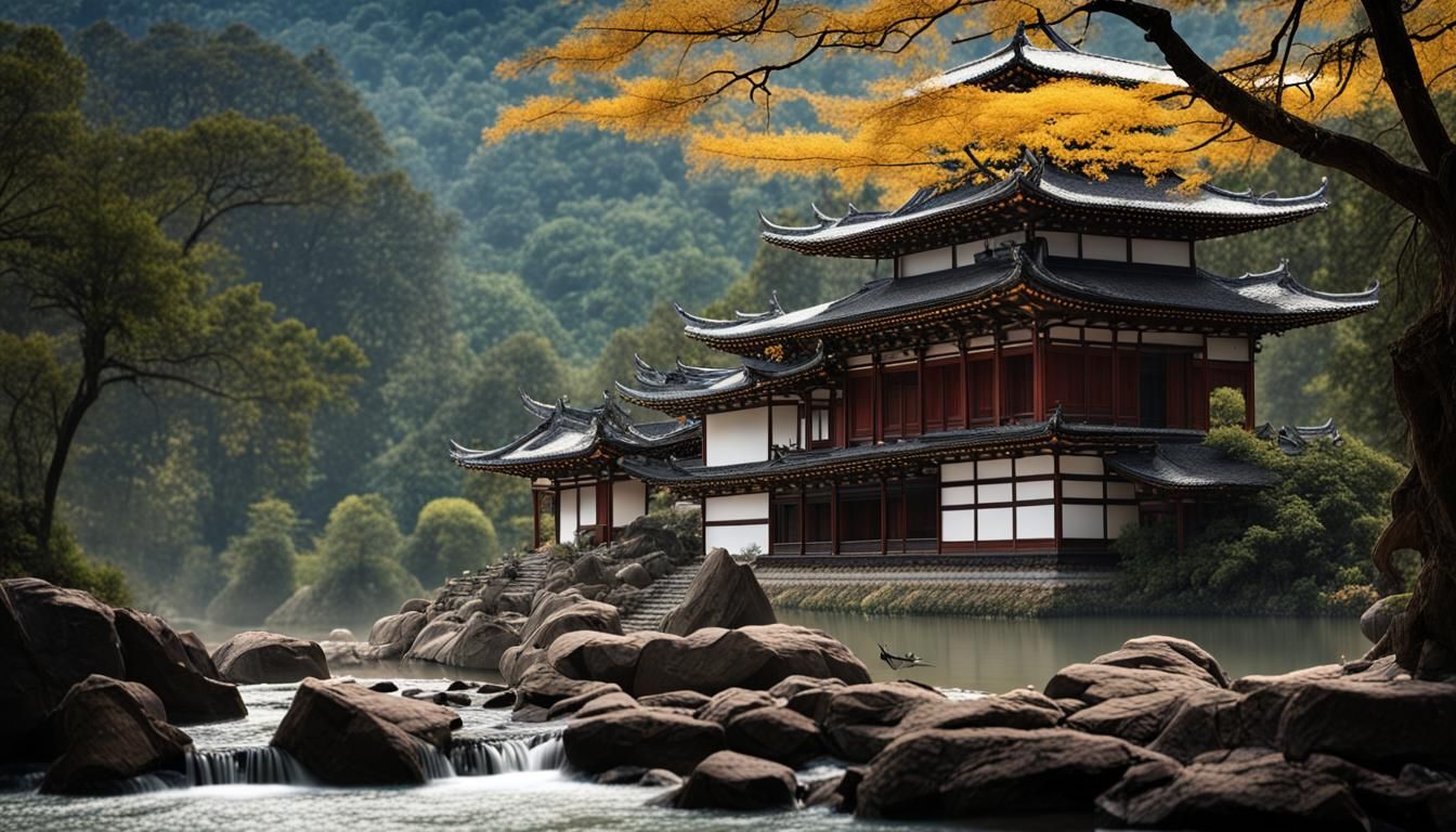 Tranquil Zen Buddhist Landscape in an Otherworldly Setting