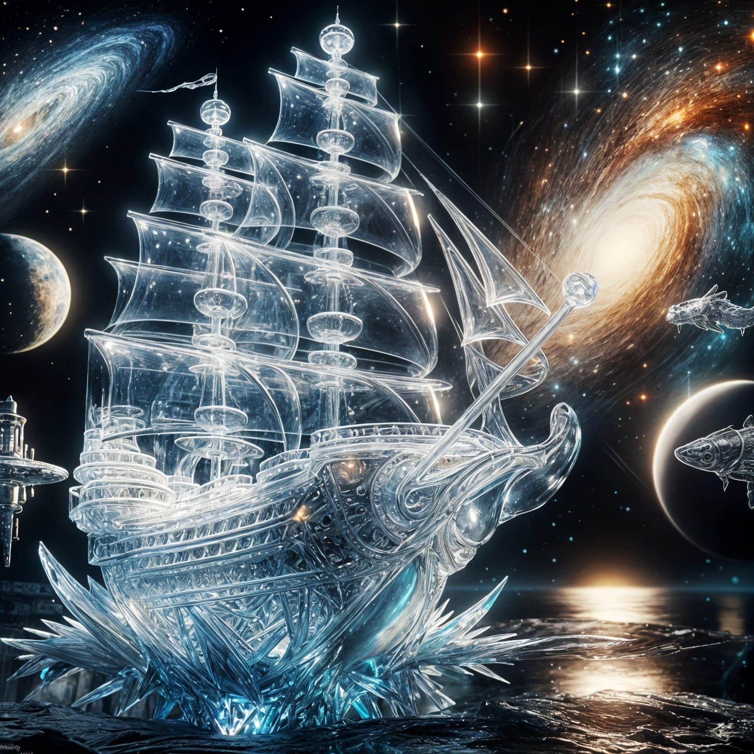 Spectral Pirate Ship Floats Through Outer Space
