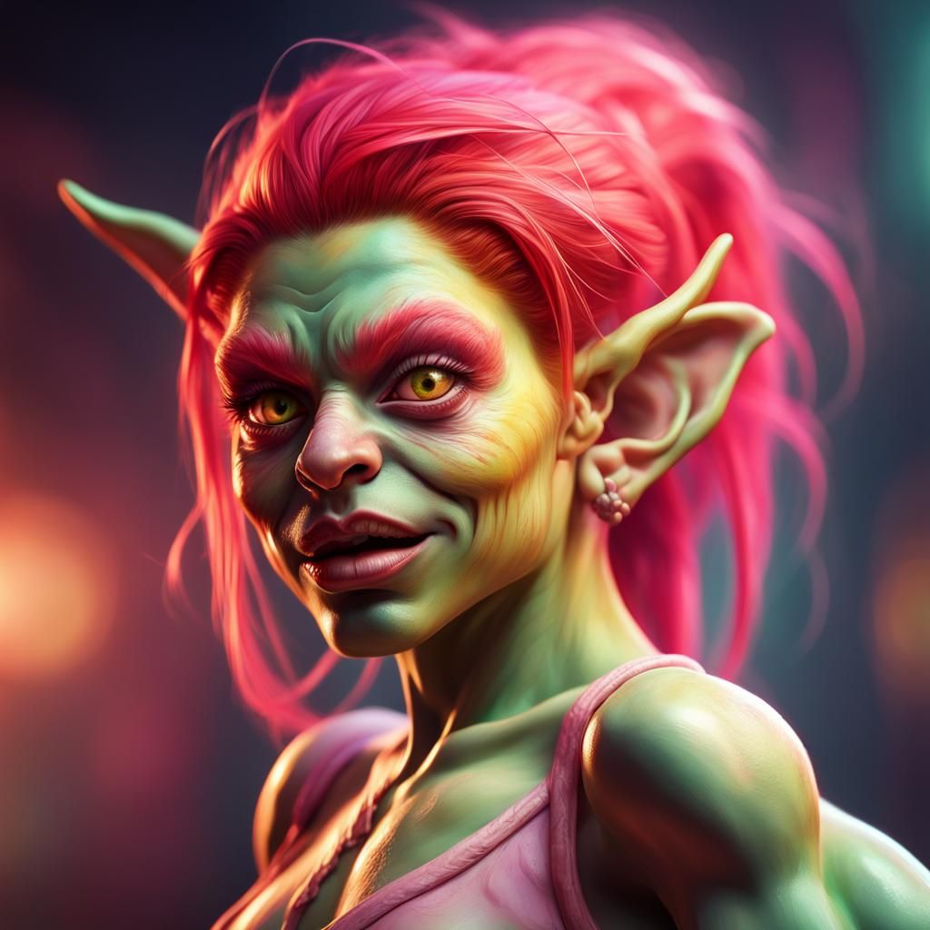 Muscular Goblin Dancer Girl in Hyperrealistic Style