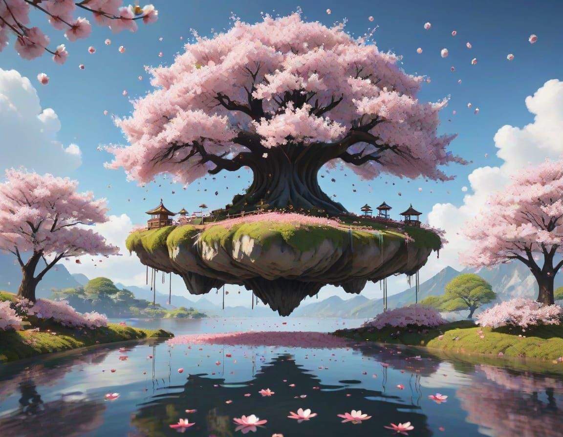 Floating Island in Cherry Blossom Paradise