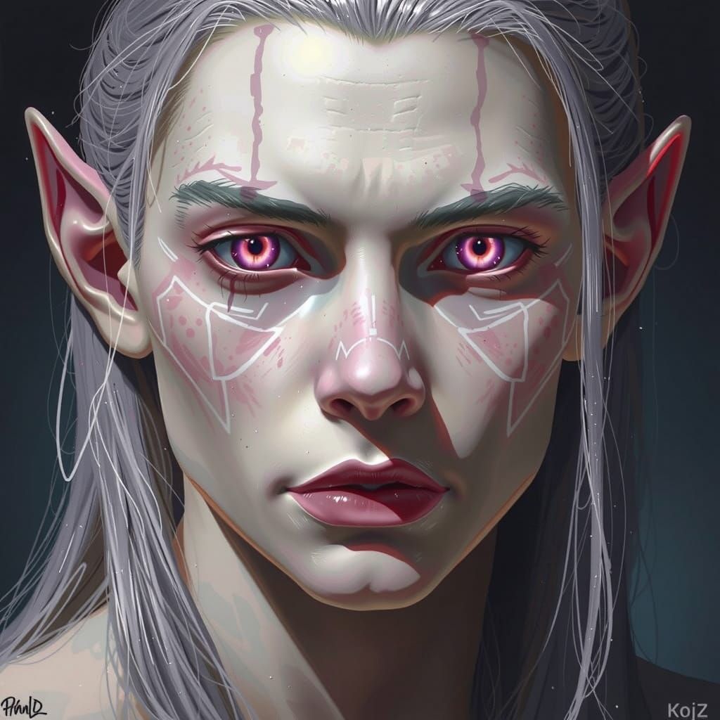 Half-Orc Man with Pink Eyes, White Skin