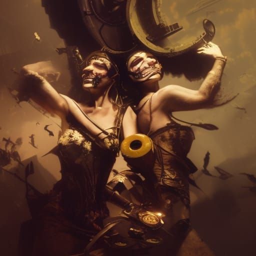 dancers sinister by Greg Rutkowski steampunk engine trending...