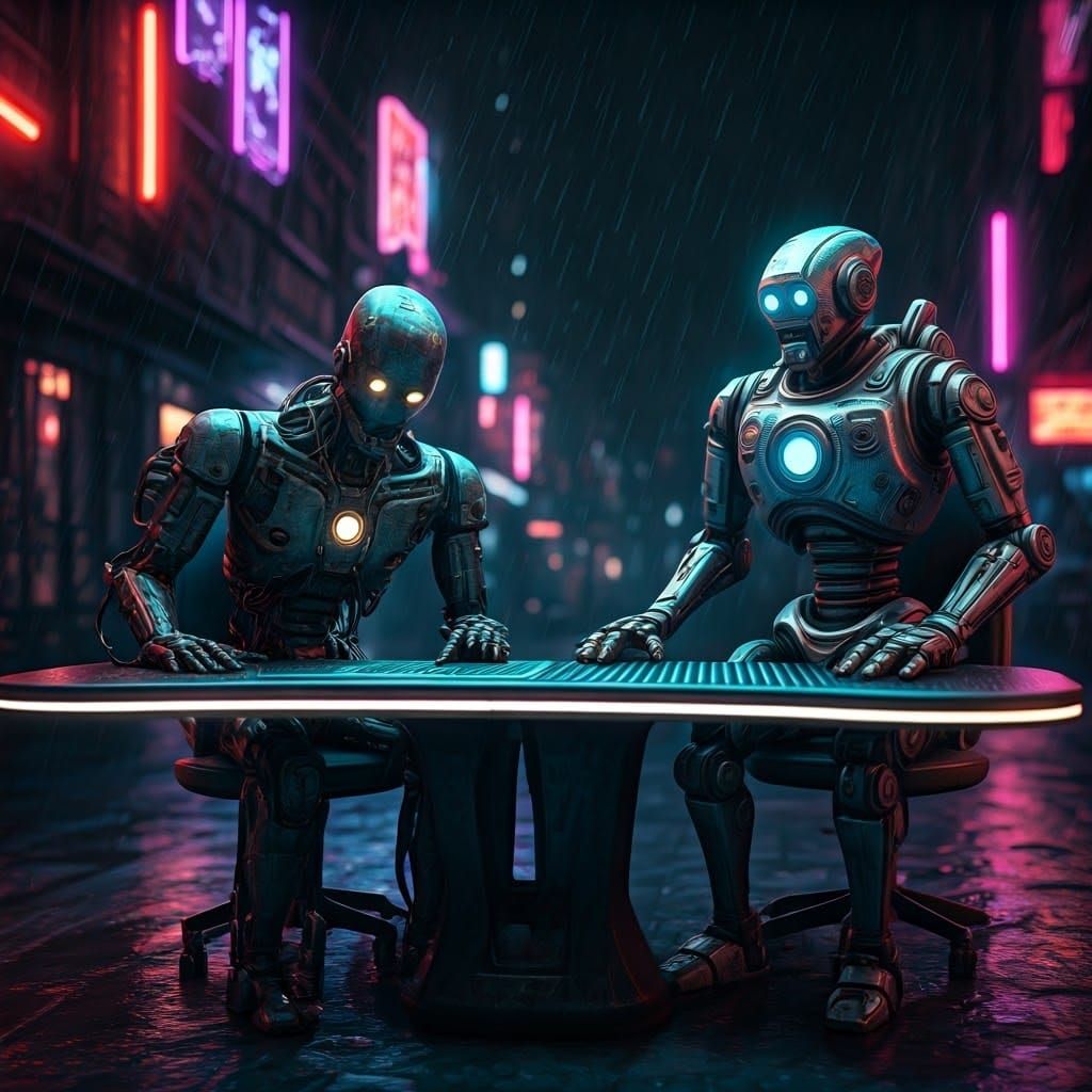 Cyberpunk Robots in Neon Dystopia