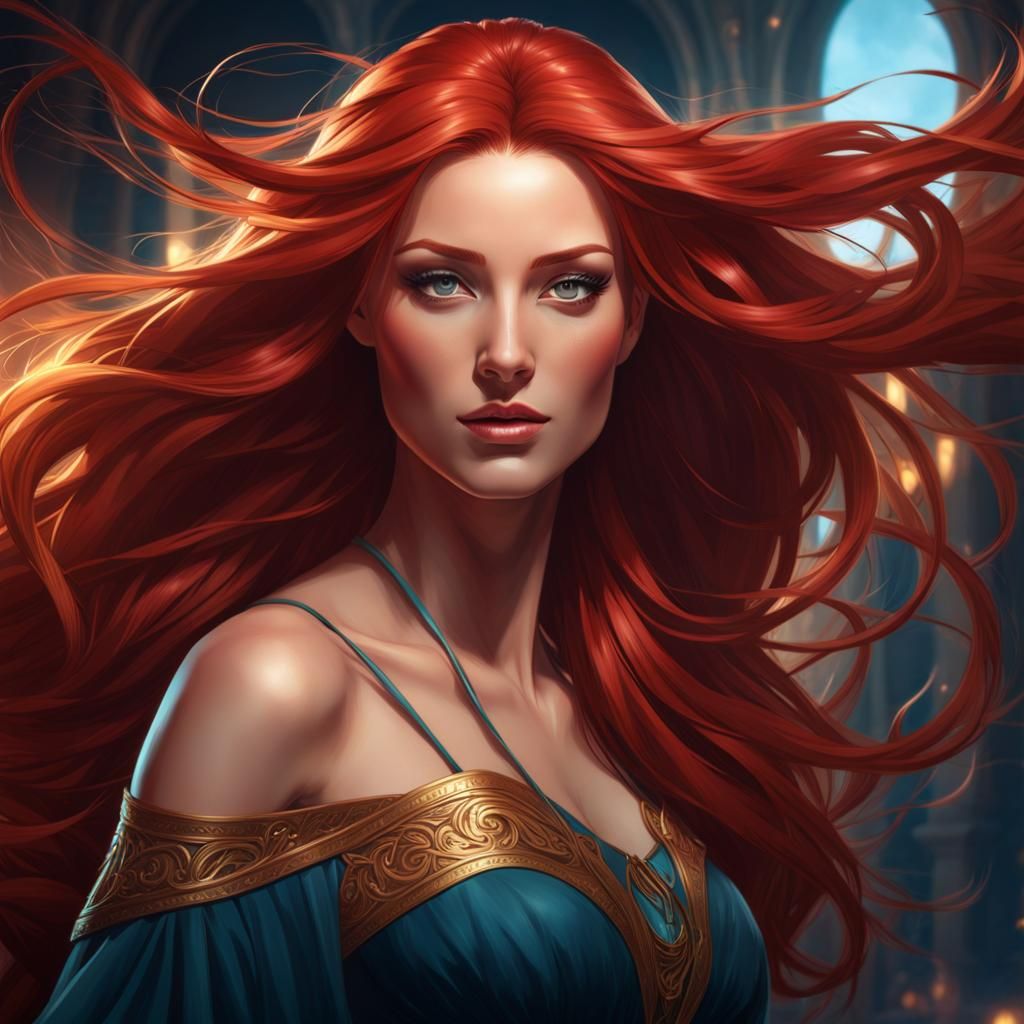 Smiling Redhead Portrait in Hyperdetailed Art Style