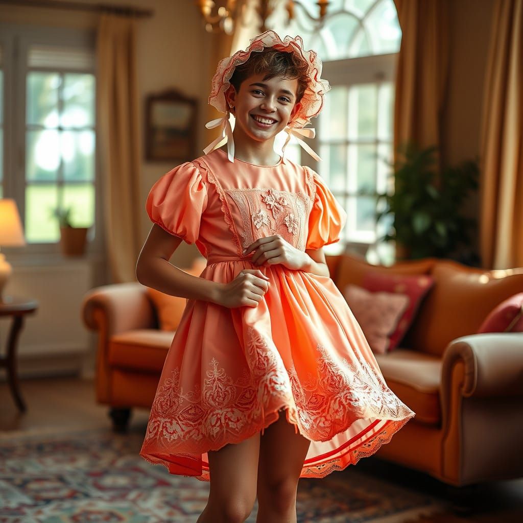 Young Man in Feminine Brolita Dress Smiles Confidently