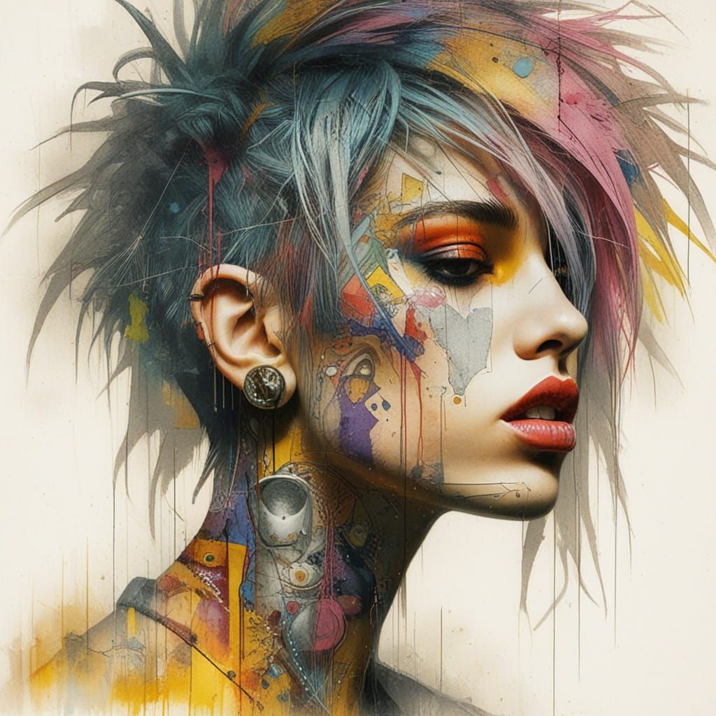 graffity imaging acrylic art graffiti punk red rousses  headAND  SCULPTURED style asymétrie  ART cracked  éléments and s...