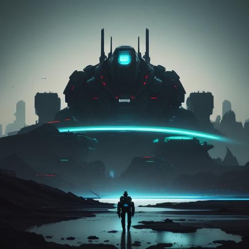 Futuristic Mech Landscape in Syd Mead Style