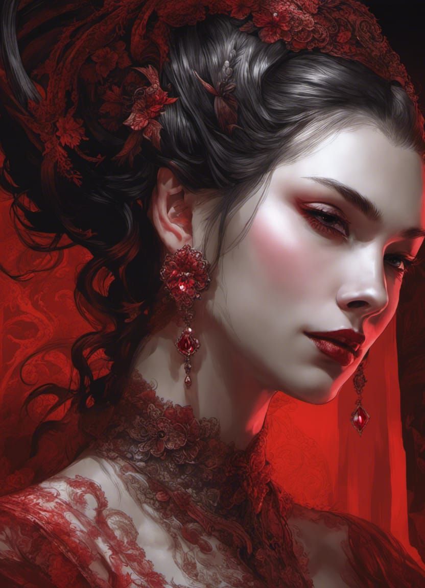 Hyperrealistic Vampire Woman Portrait in Dramatic Lighting