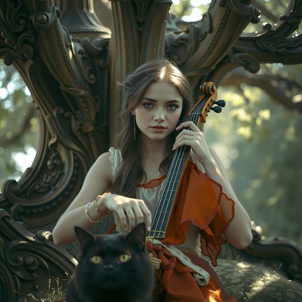 Ethereal Woman in Red Dress, Pre-Raphaelite Oil Painting