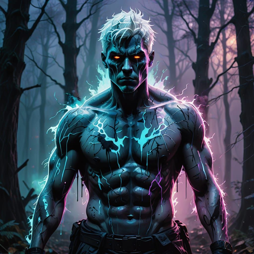 Cyberpunk Ghost Warrior in Mysterious Fog