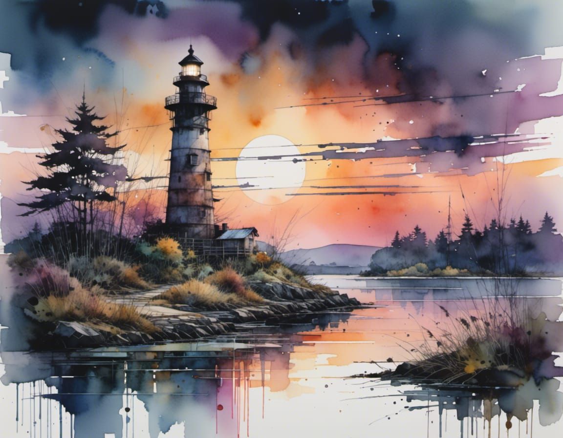 Lighthouse at Sunset with Chiaroscuro Lighting