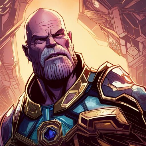 Detailed Thanos Digital Painting with Golden Outlines