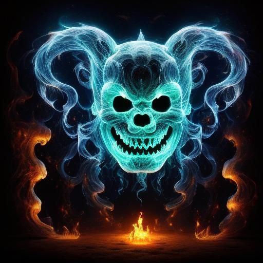 Bioluminescent Demon Face Laughing with Internal Glow