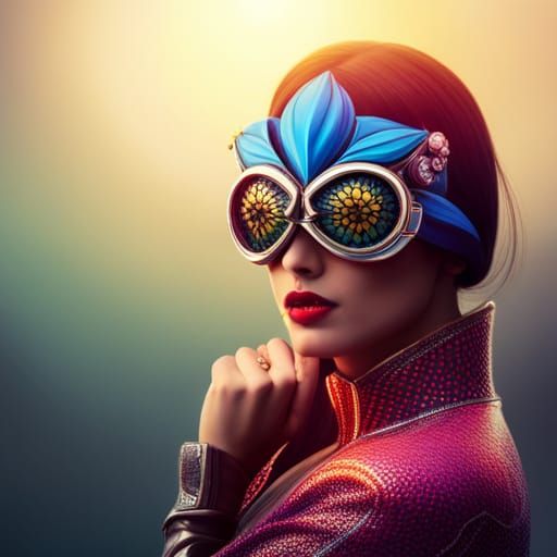 Cyberpunk Bee Woman in Floral Setting