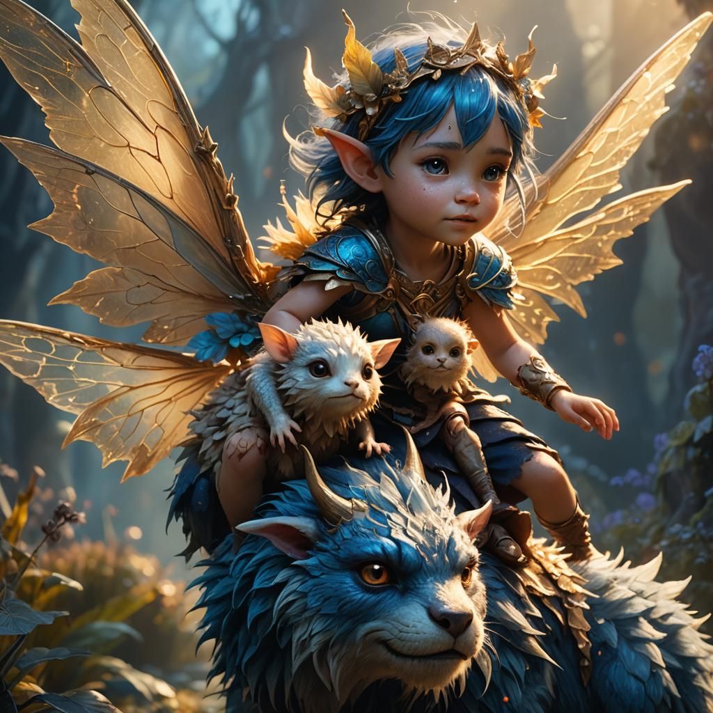 Fairy Rides Monster in Whimsical Fantasy Art