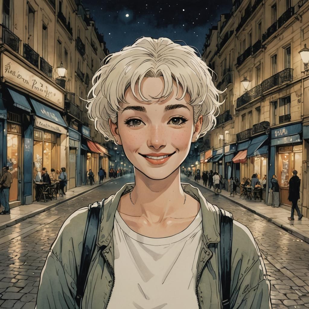 Parisian Night Portrait in Anime Comic Style