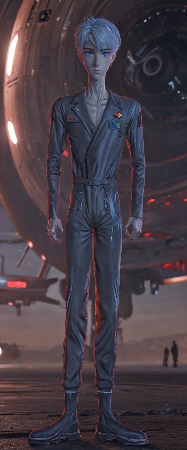 Anime Man Near UFO in Dramatic Digital Painting