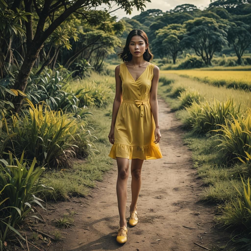 Ethereal Filipina Woman in Yellow Dress