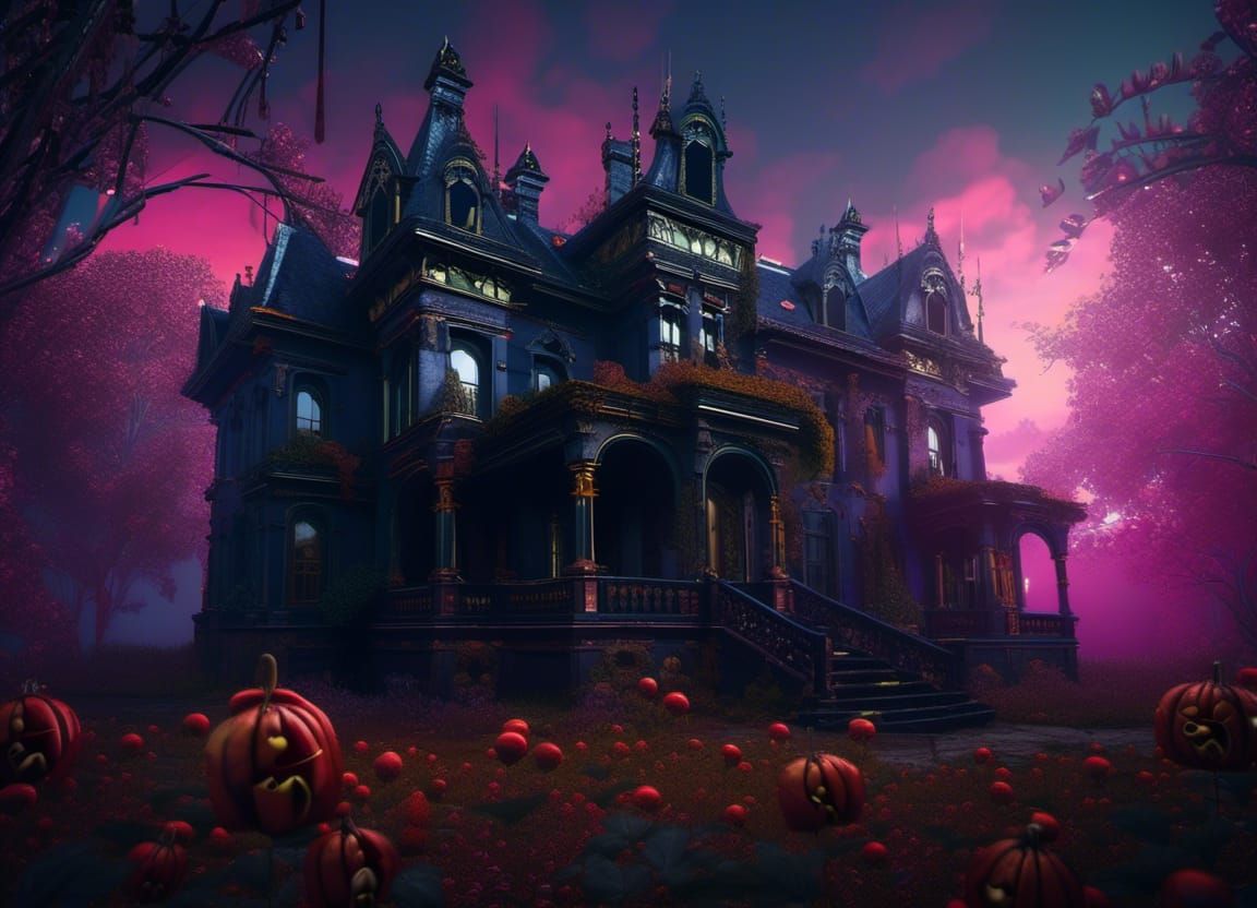Dark Gothic Manor in Moonlight