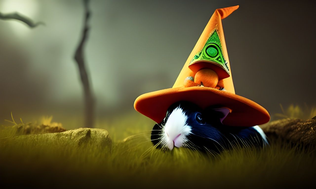 Guinea Pig Witch in Gouache Halloween Style