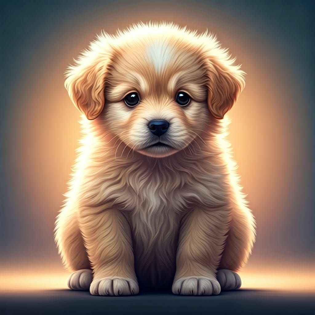 Adorable Beige Puppy Portrait in Digital Illustration