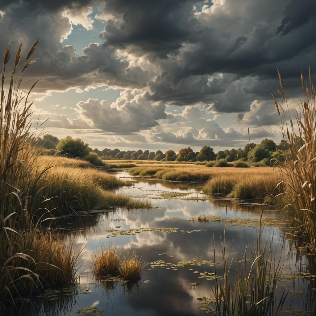 Golden Wetlands: A Matte Painting of Autumn