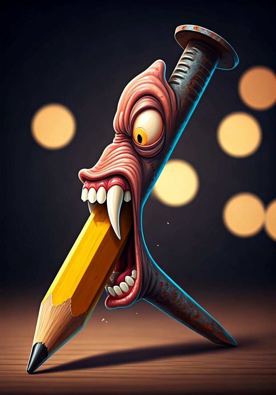 Nailbiting Pun: Rusty Nail Bites Pencil