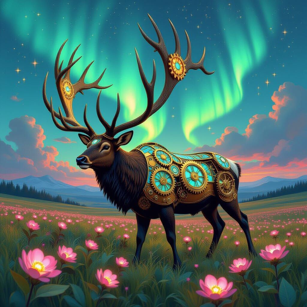 Steampunk Irish Elk with Stained Glass Antlers