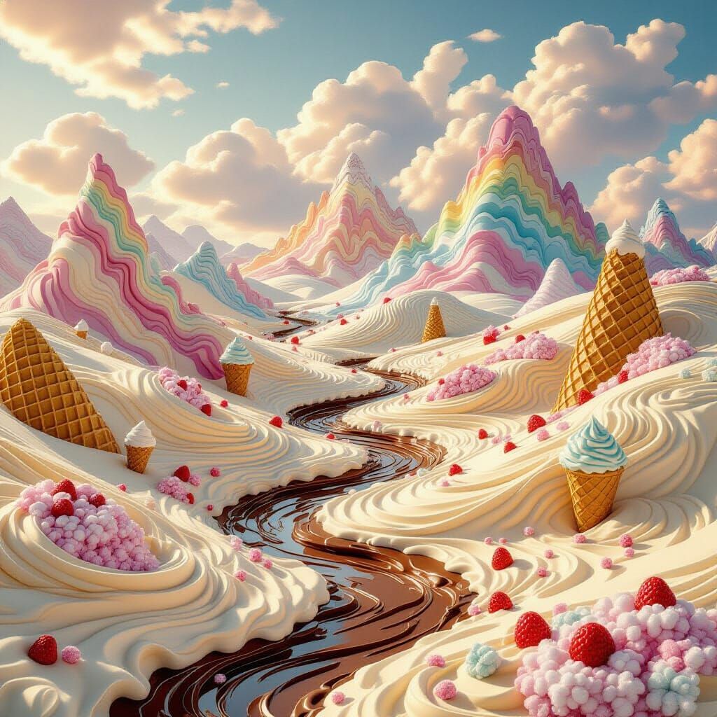 Sweet Fantasy Landscape with Creamy Swirls