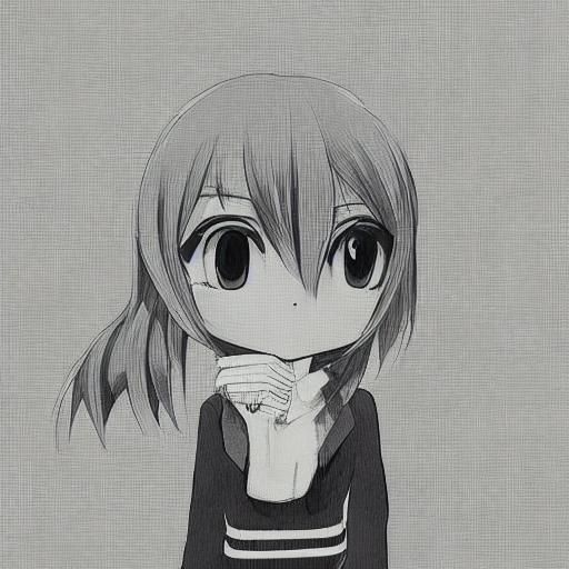 Monochrome Anime Girl Portrait with Dramatic Lighting