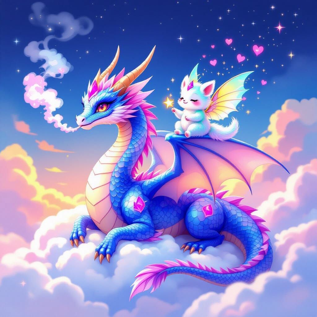 Crystal Dragon with Zoreptah in Ethereal Sky