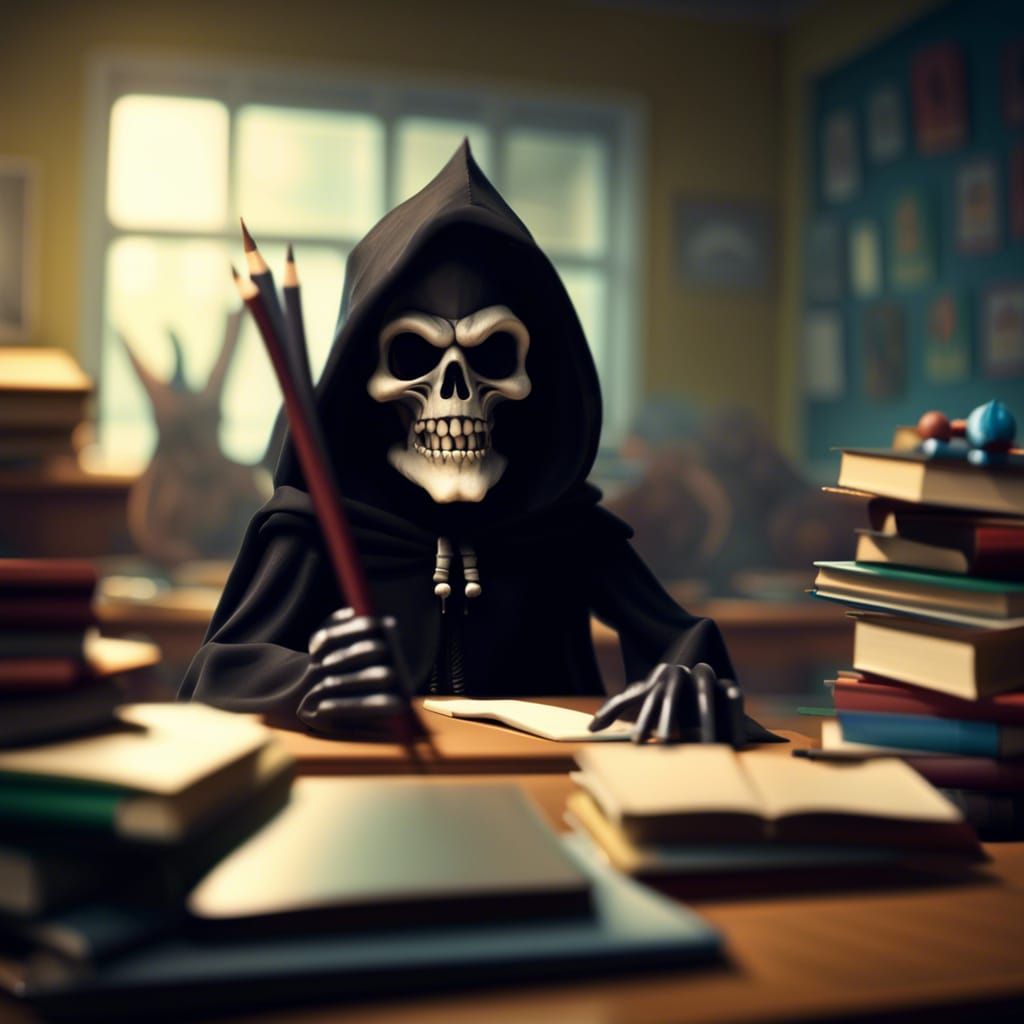 Grim Reaper's First Day: High School Classroom Scene