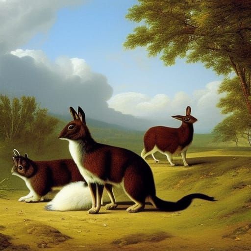 Rabbits: Wildlife Art in Gouache Style