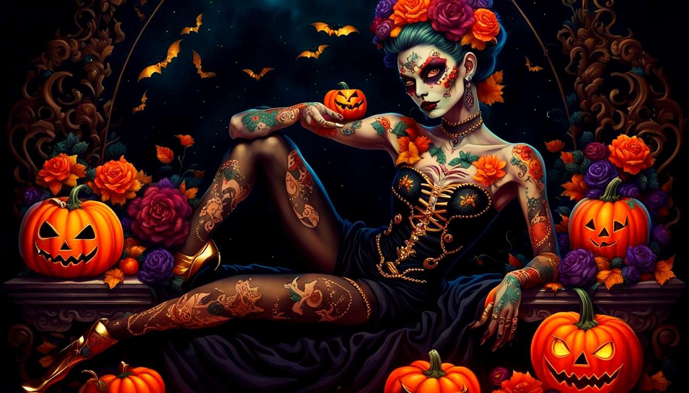 Halloween Vampiress Doll with Pumpkin and Tattoos