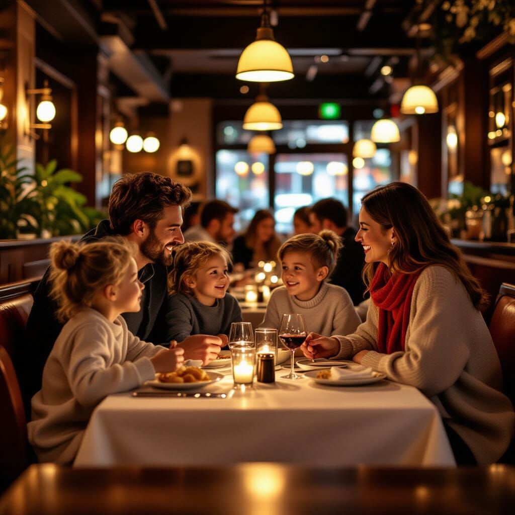 Cozy Family Restaurant Scene in Digital Art Style
