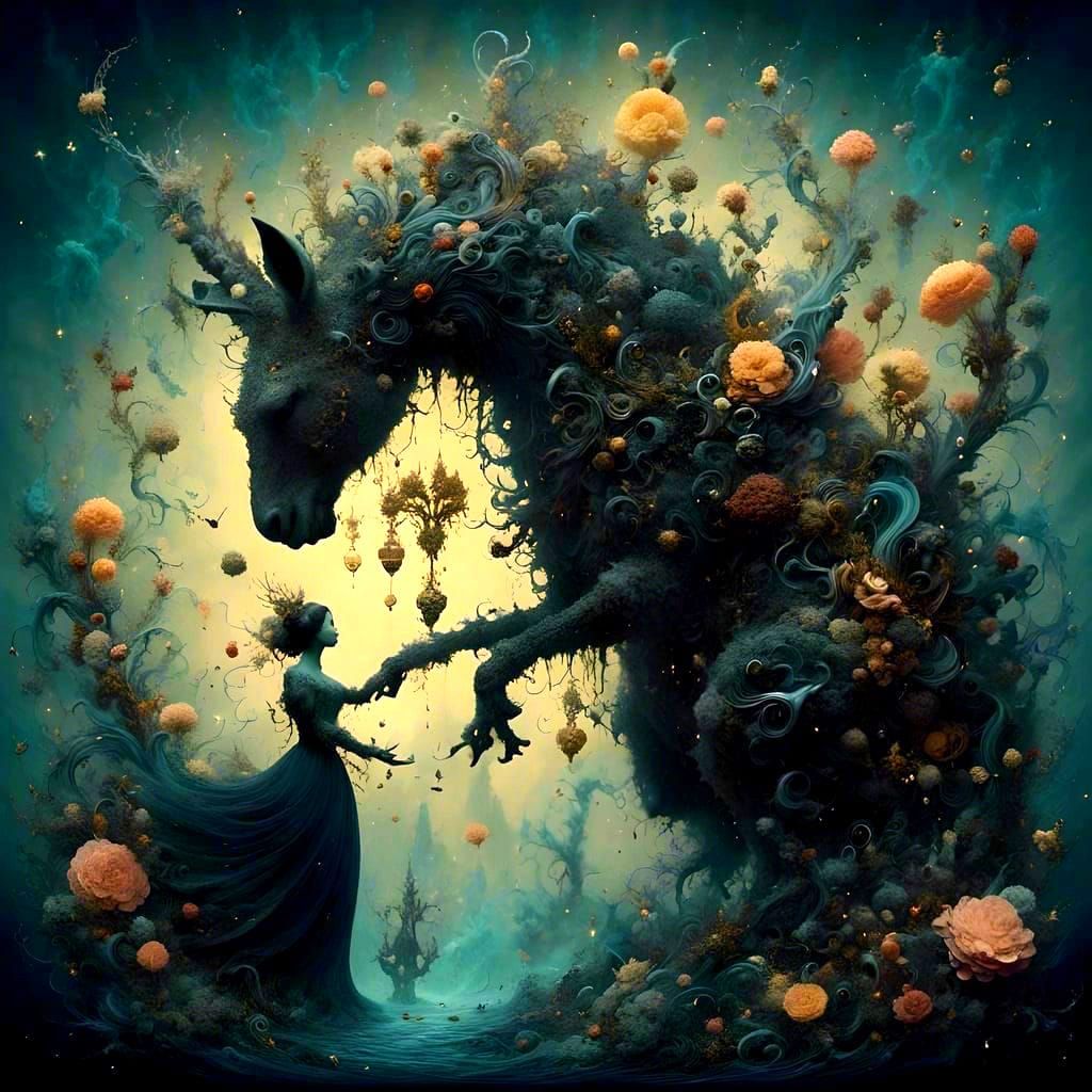 Night-Scented Stock Floral Collage in Folk Art Style