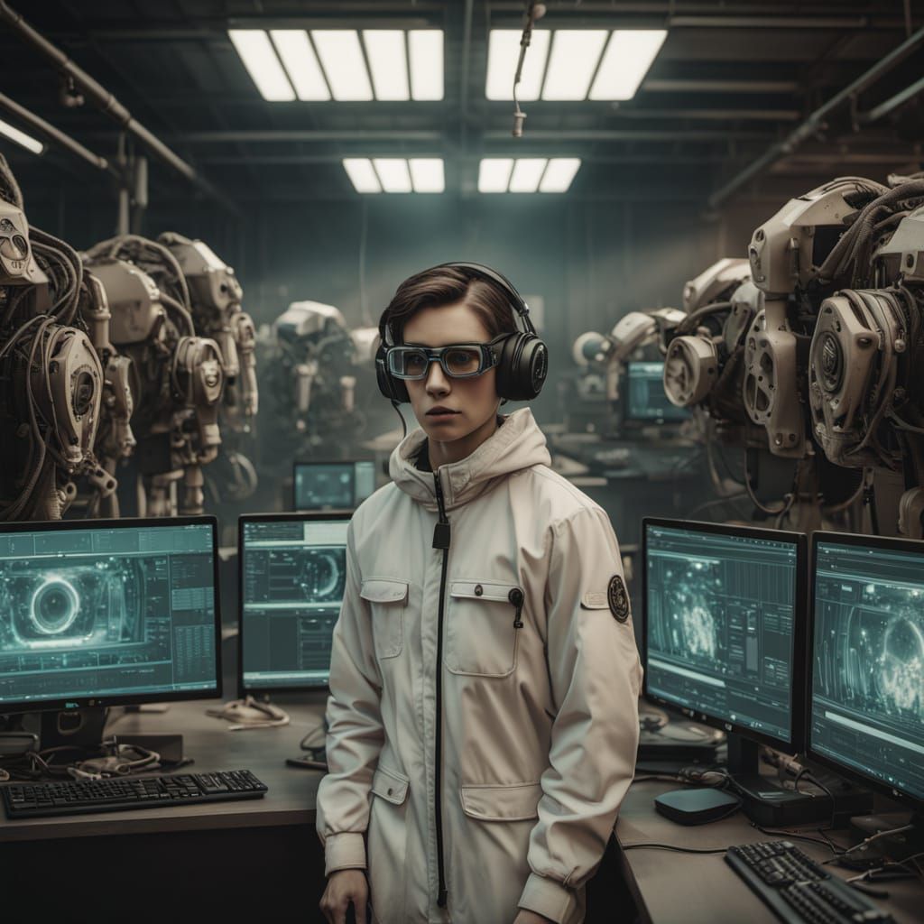 Tech Exploitation Mural in Sickly Sepia