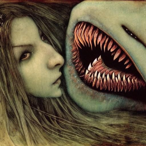 Terrifying Mermaid Attacks Camera: Horror Art