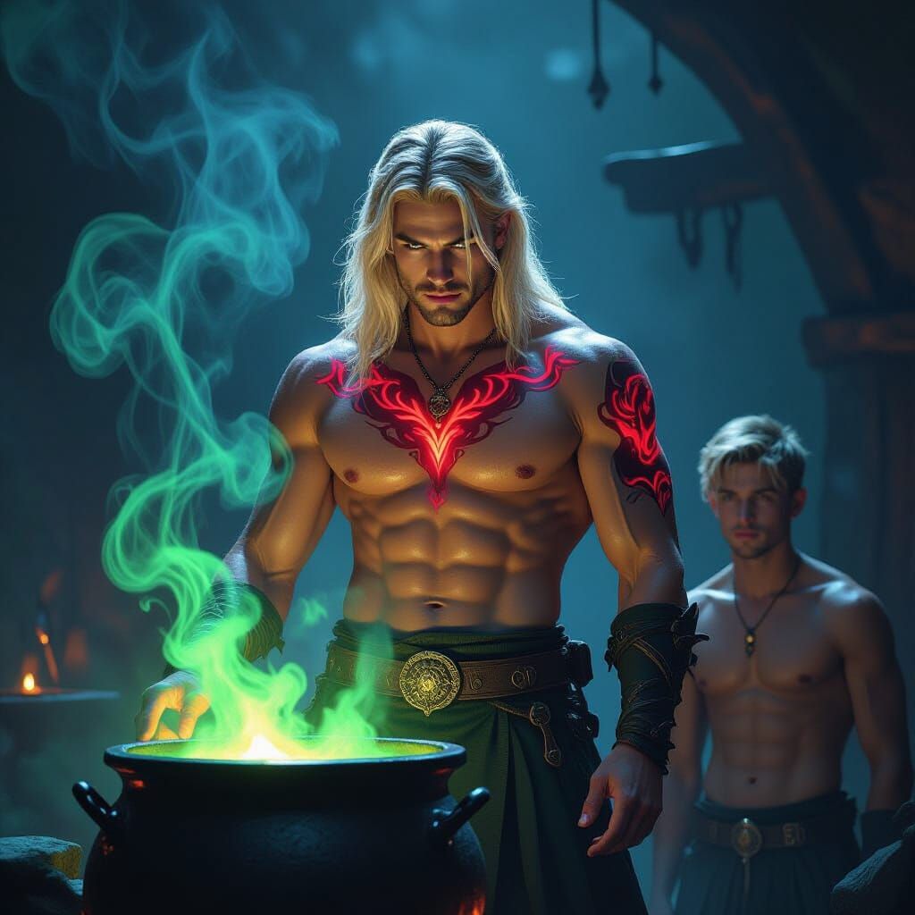 Dark Fantasy Male Witches and Cauldron